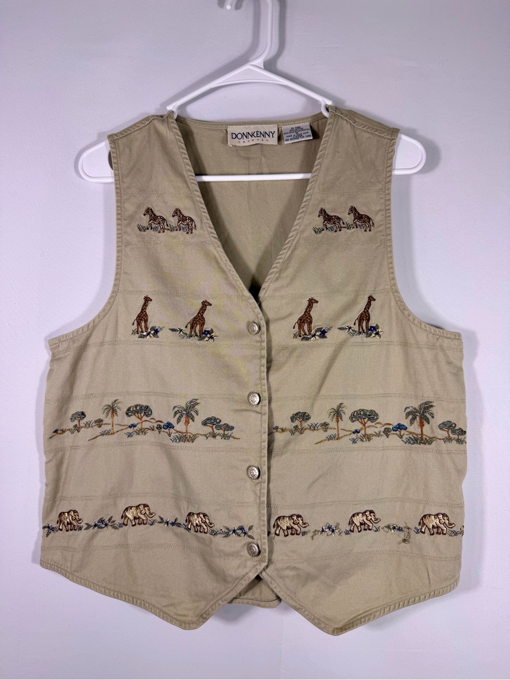 Vintage Donnkenny Safari Animal Embroidered Utility Vest M